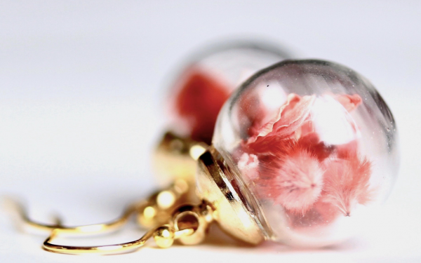 Echte Blüten Ohrringe - Rote Blumen in Glaskugel mit Sterling Silber vergoldete Ohrhänger / Natur am Ohr / Geschenk für Sie / Terrarium